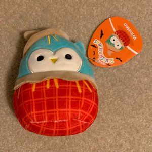new with tags - 4.5” squishmallow winston teal owl scarecrow halloween costume